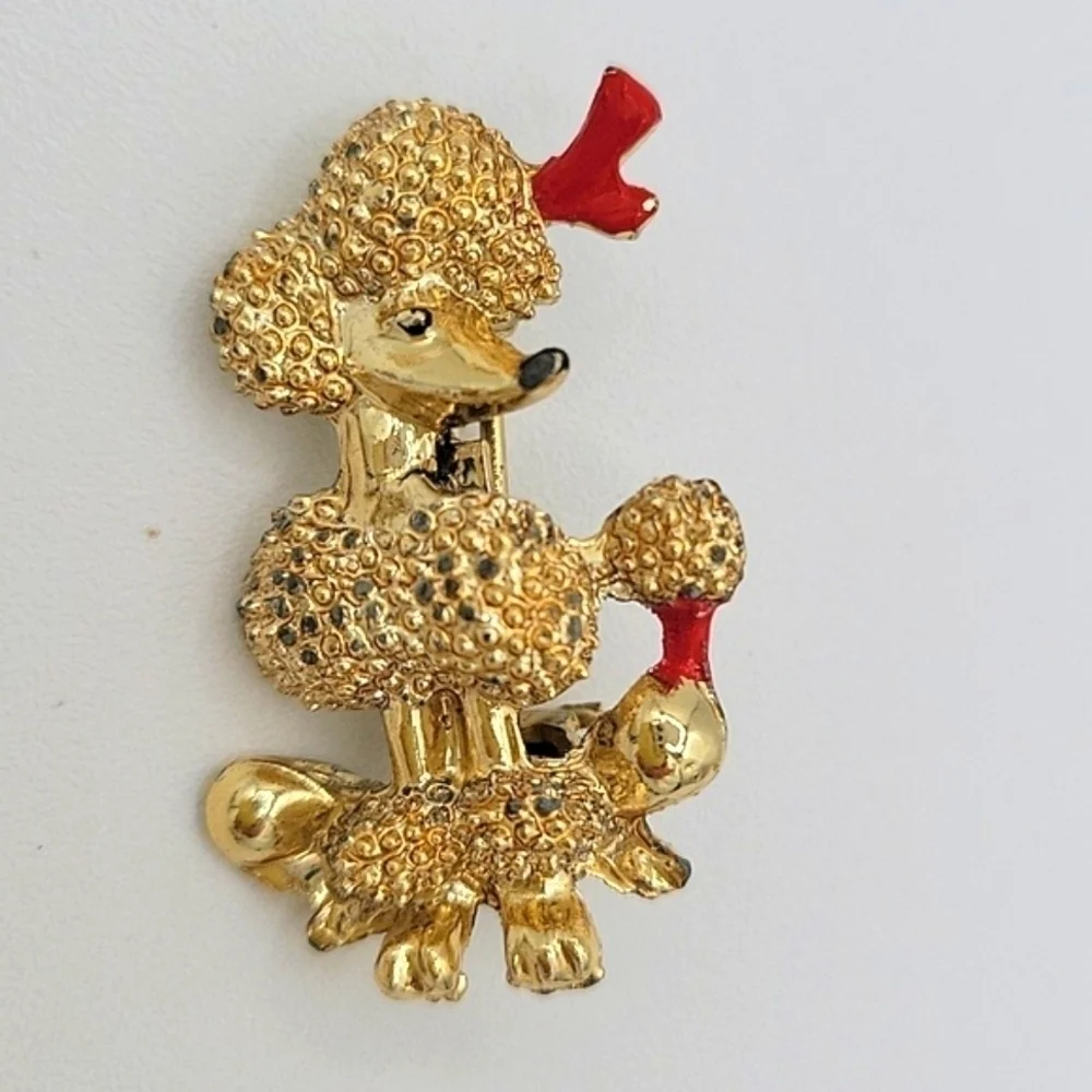 1950'S Brooches 3 Poodles 2 Cat Eye Glasses Aurora Borealis Gold Tone Vintage